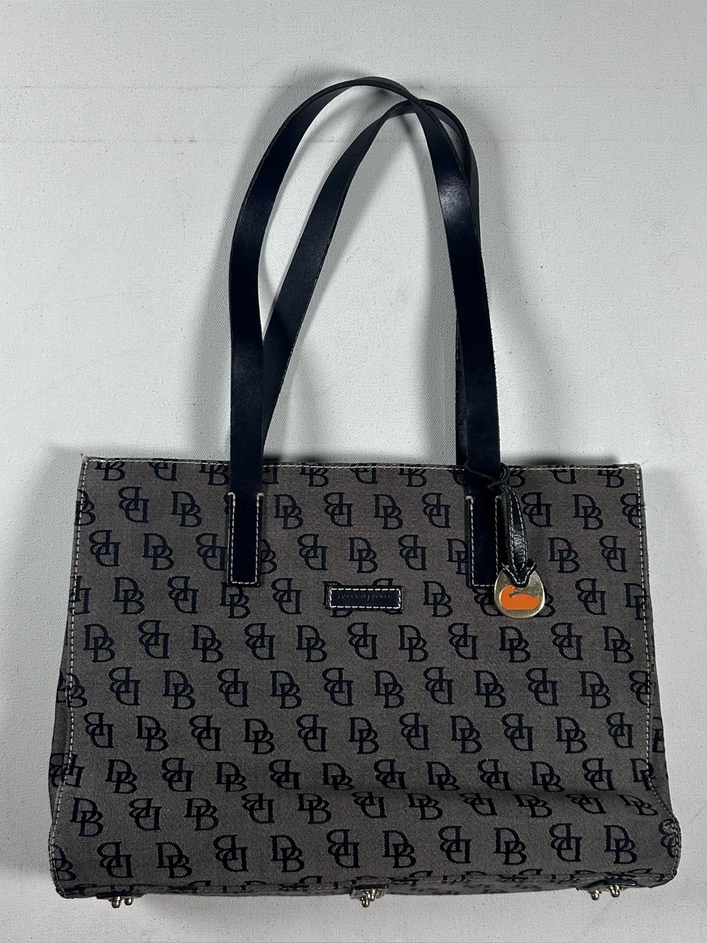 Dooney & Bourke Ashton Tote Bag Black Gray DB Monogram Canvas Leather Large EUC